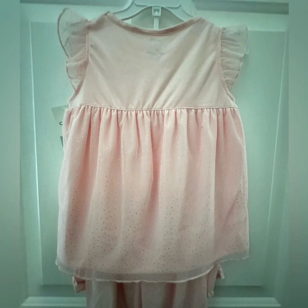 Carter’s Sleepwear Girls 3 Pc Pink Ruffled Sparkle Top, Pants, Shorts Set NWT